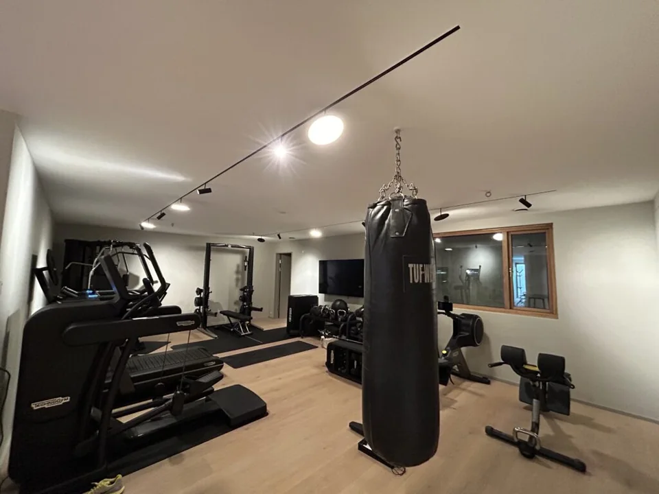 Home gym in the Copenhagen townhouse renovation.