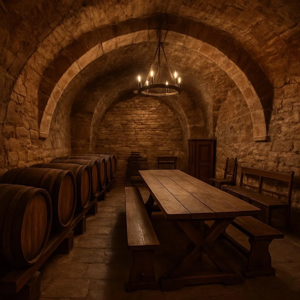 Stone-vaulted interior at the private villa in Zurich.